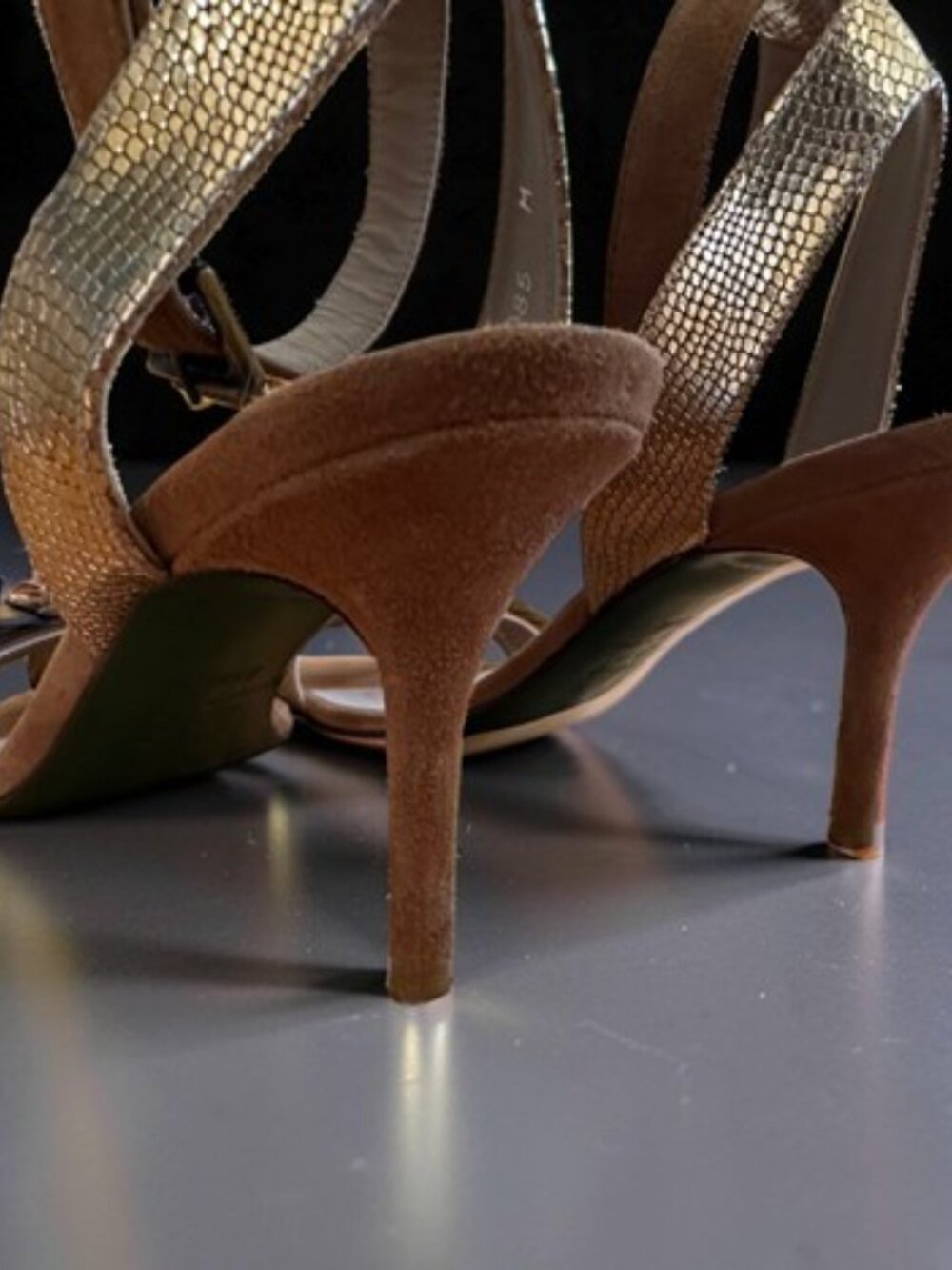 Donald Pliner Porcia Floral Metallic Ankle Strap Heels - 8.5M - Picture 11 of 14